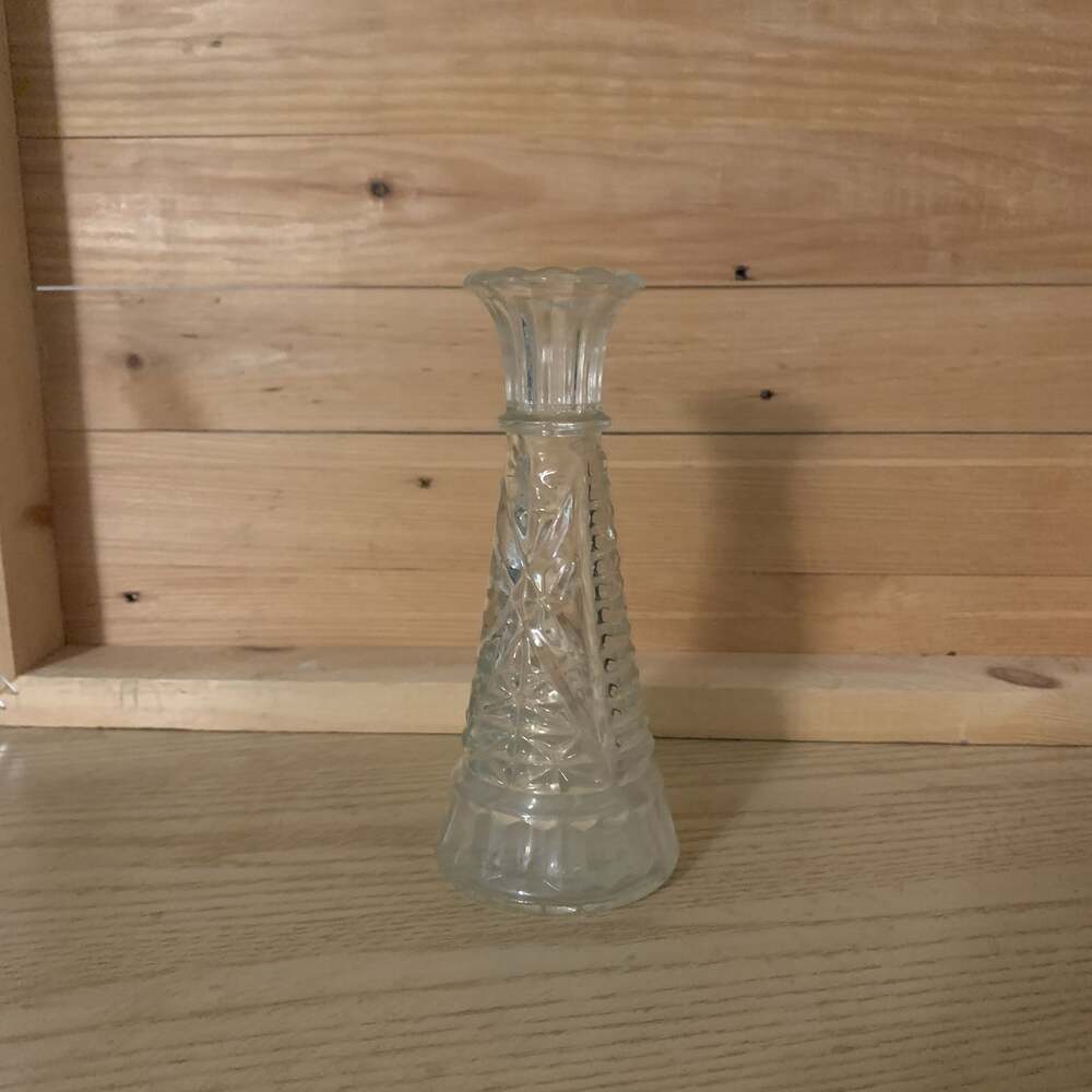 Vintage Anchor Hocking Clear Glass Stars and Bars Bud Vase, 9-inch